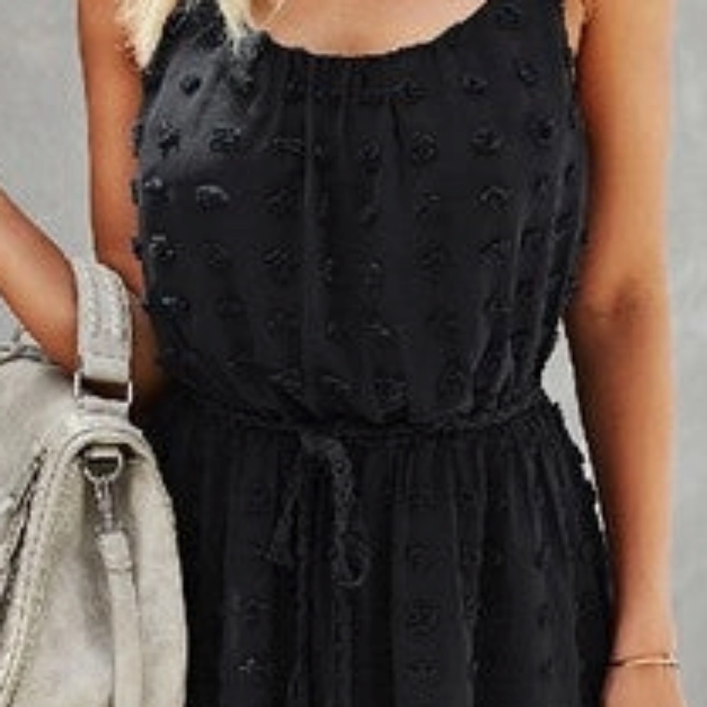 NEW! Supreme Fashion Spaghetti Strap Lined Ruffle Casual Short Dress Black Large - Picture 5 of 6